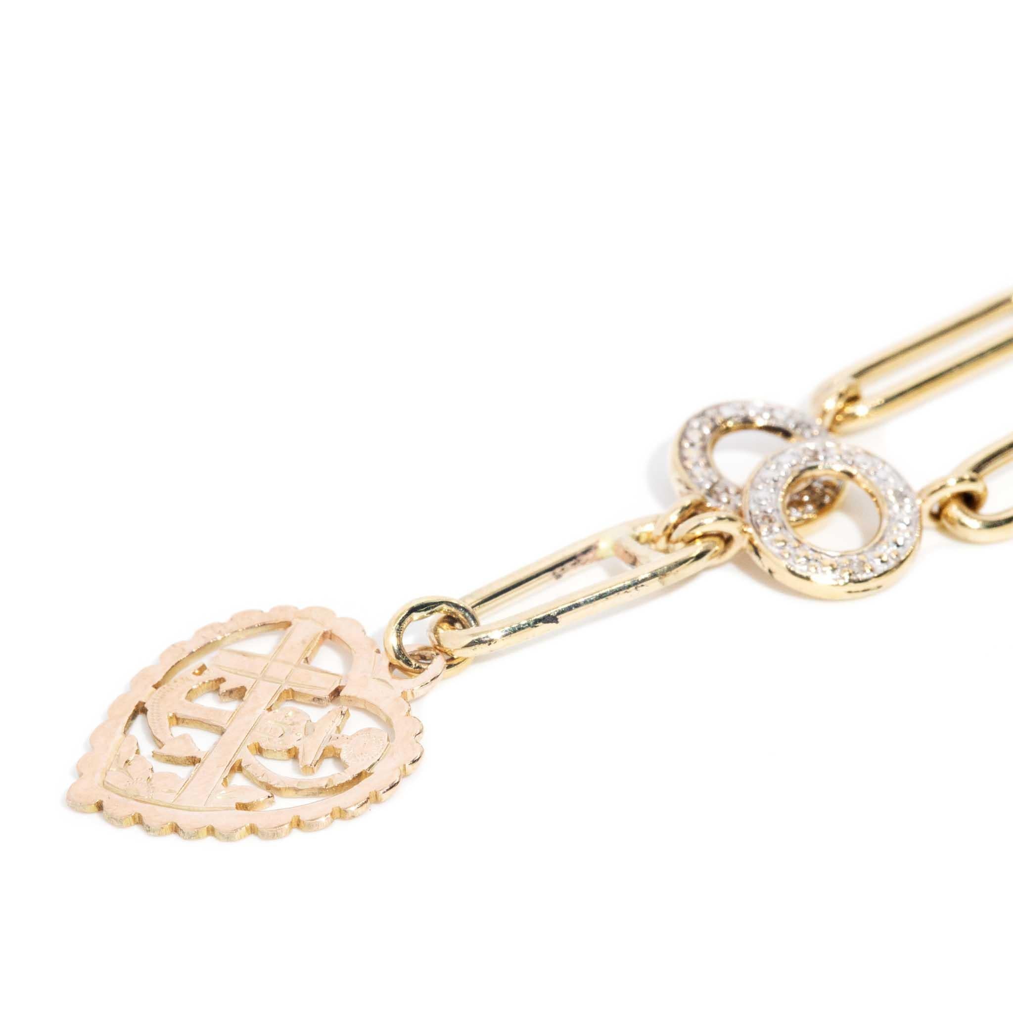 Modern Re-invented Vintage Dual Heart Diamond Necklace 9 Carat Yellow Gold