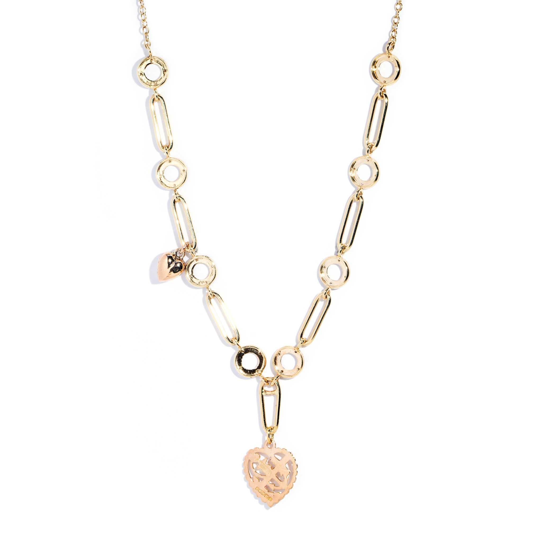 Re-invented Vintage Dual Heart Diamond Necklace 9 Carat Yellow Gold 2