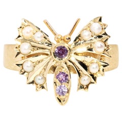 Re-invented Vintage Sapphire & Pearl 15 Carat Butterfly Style Ring