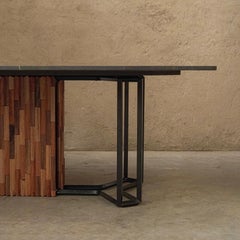 Re-issue of IDEA Metal Wood Slat and Marble Table