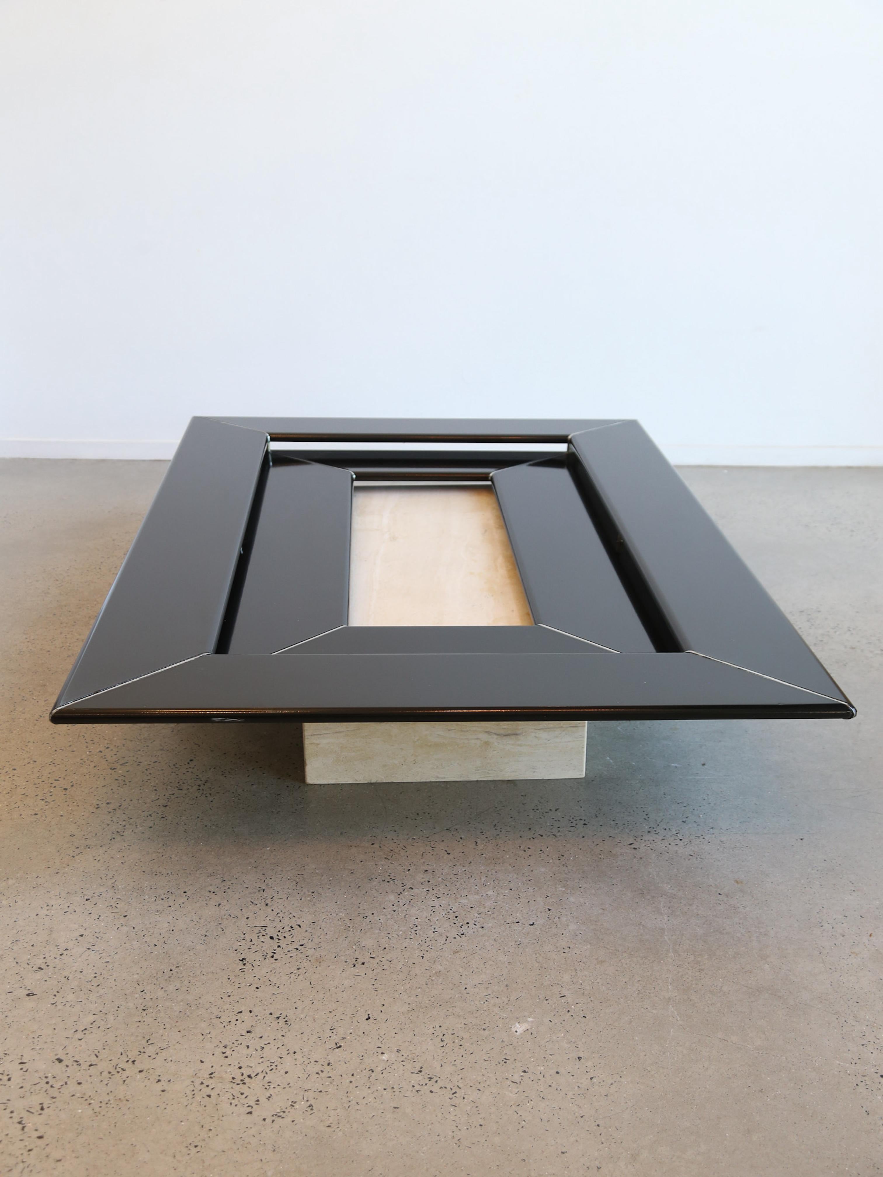 Mid-Century Modern Re Quadro Coffee Table by Paolo Piva in Travertine and Lacquered Timber For Sale