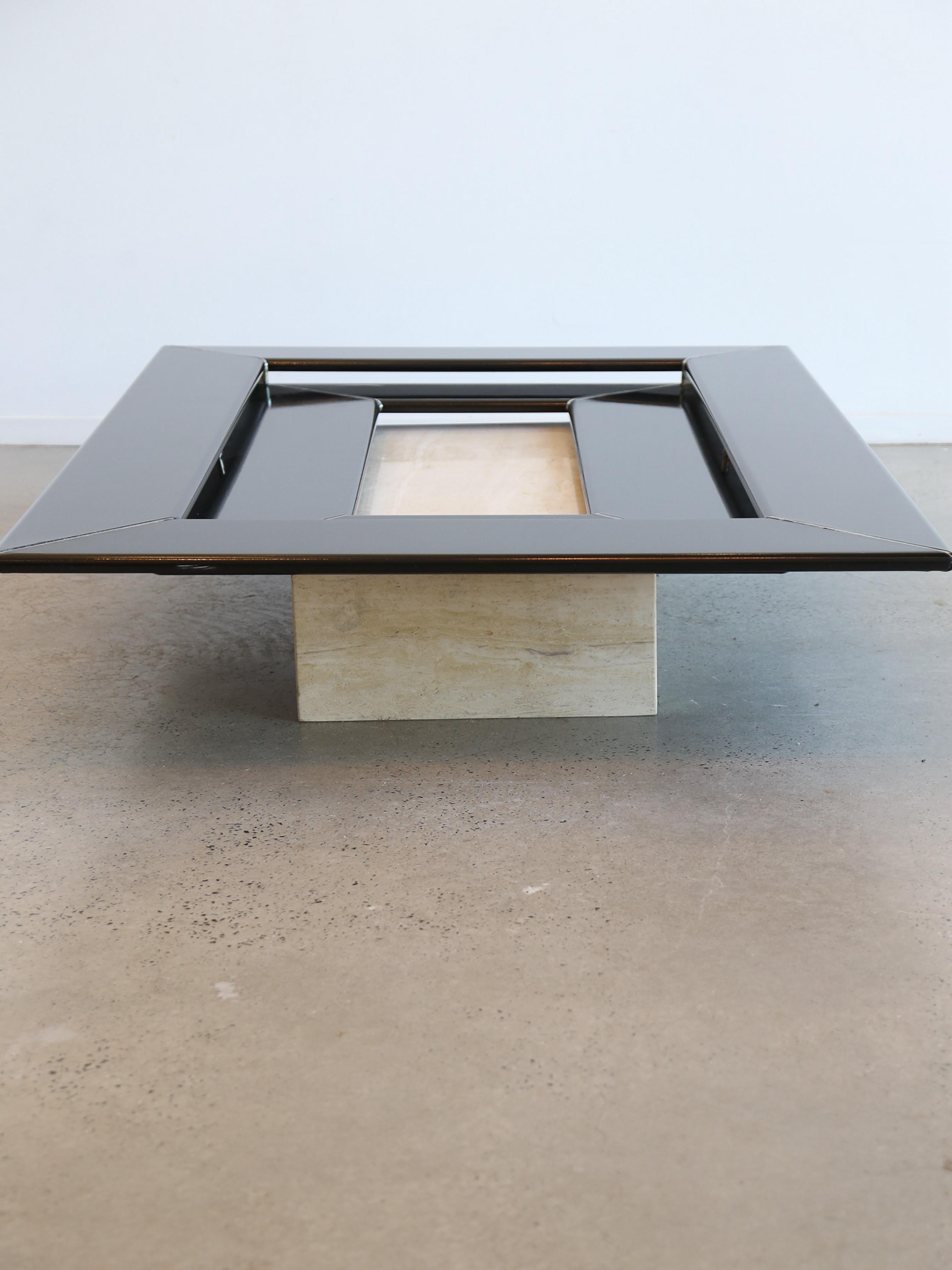 Re Quadro Coffee Table by Paolo Piva in Travertine and Lacquered Timber In Good Condition For Sale In Byron Bay, NSW