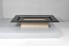 "Re Quadro" Wood and Travertine Coffee Table by P. Piva for B&B Italia 1980s