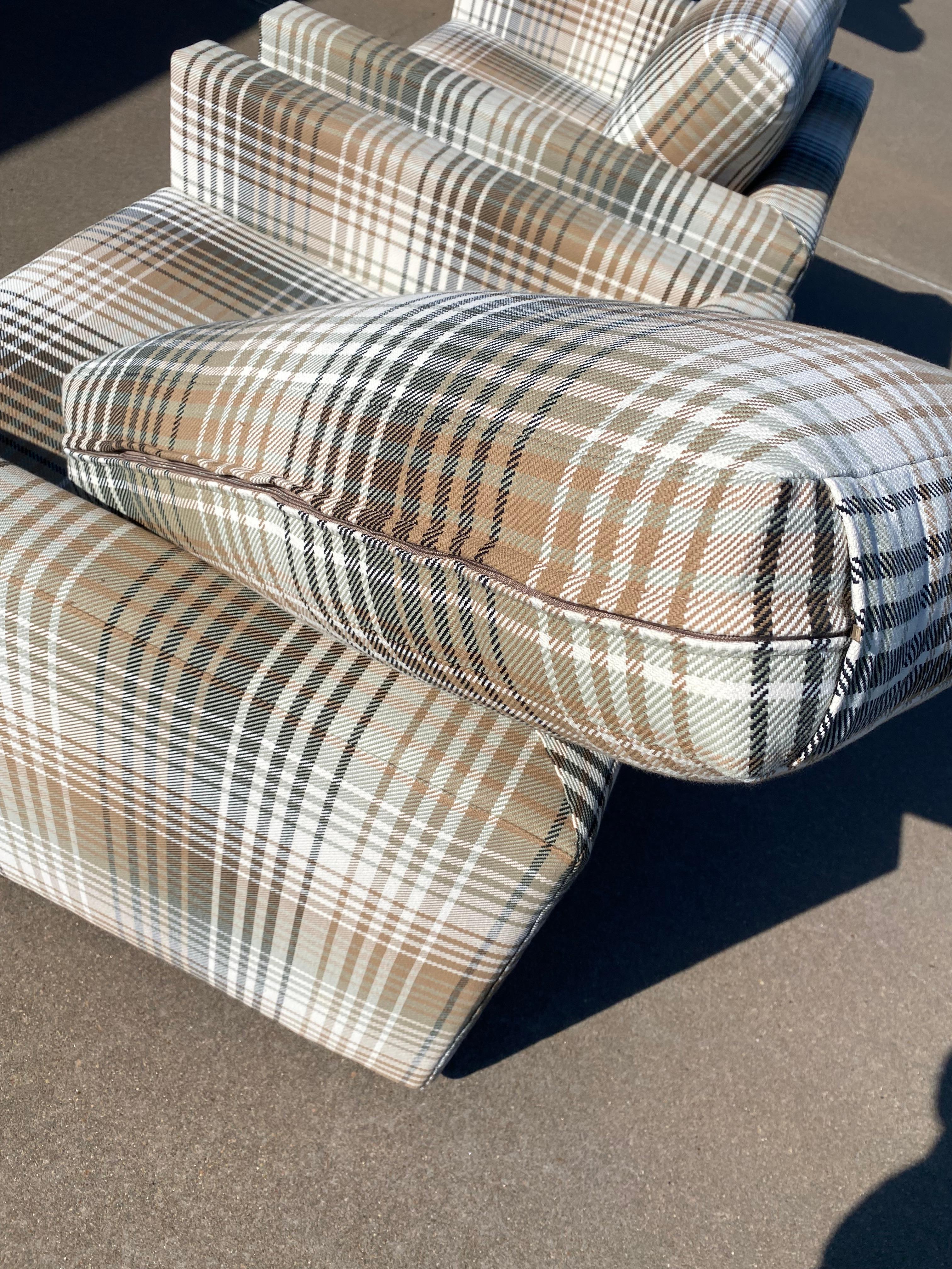 Milo Baughman-Style New Upholstery Plaid Cube Lounge Chairs, a Pair For Sale 7