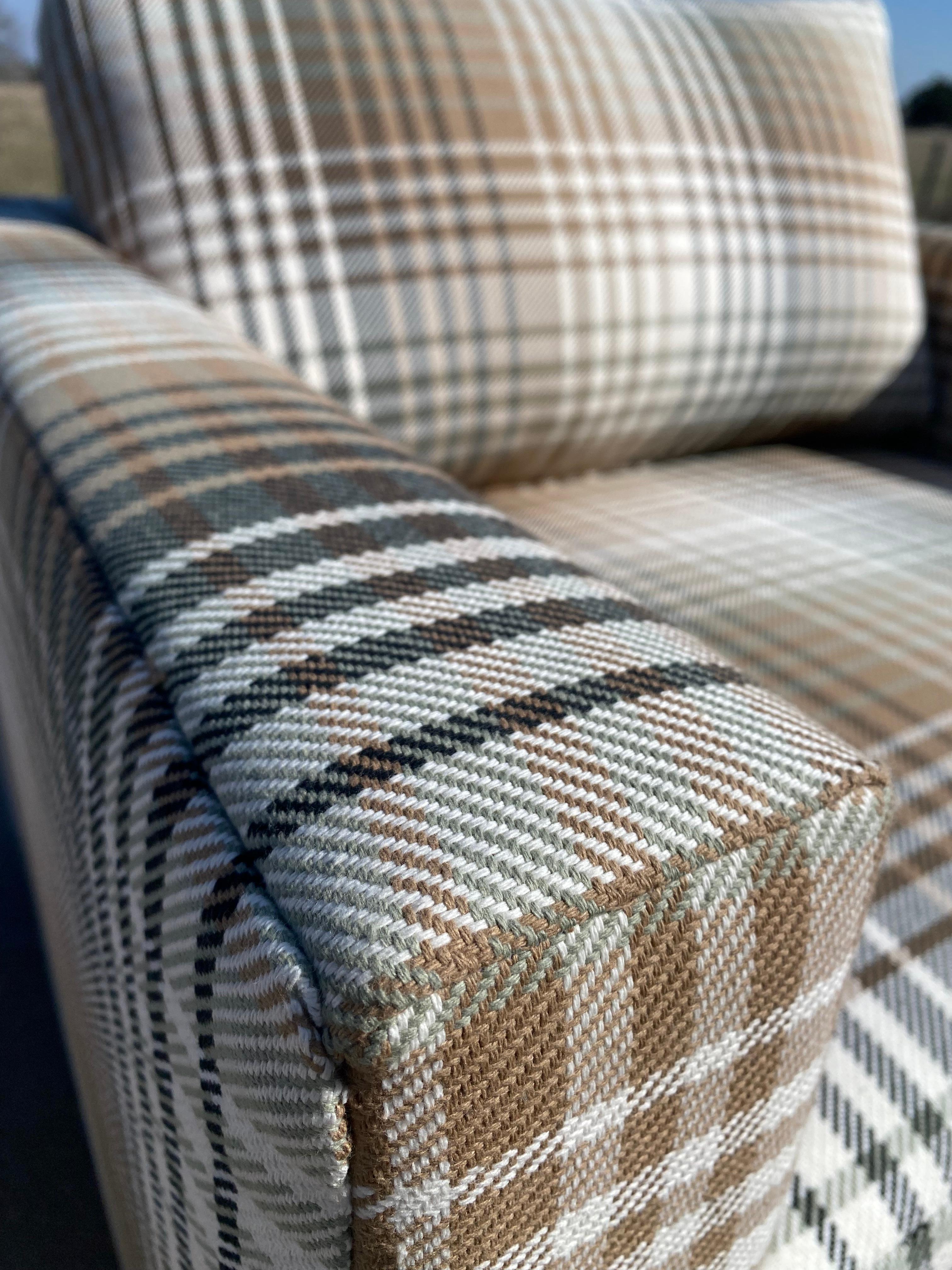 Milo Baughman-Style New Upholstery Plaid Cube Lounge Chairs, a Pair For Sale 8