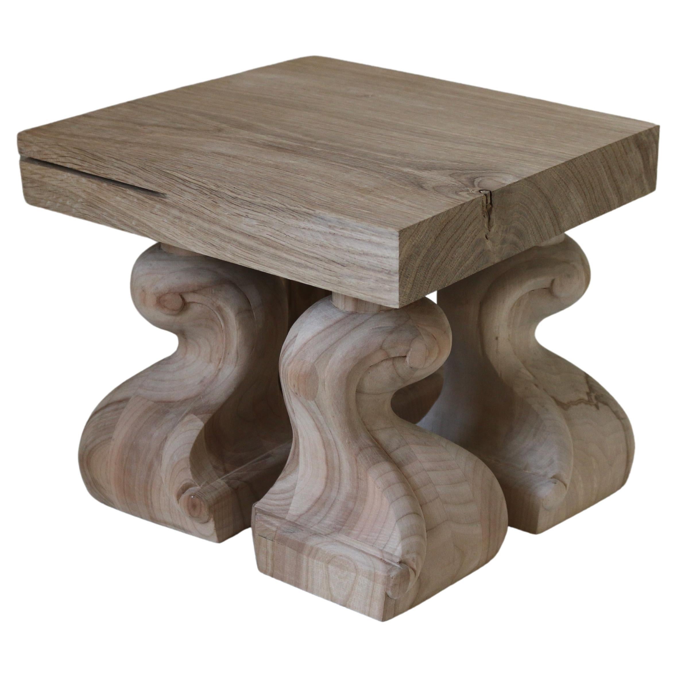 RE:02 raw sculpted wood side table  For Sale
