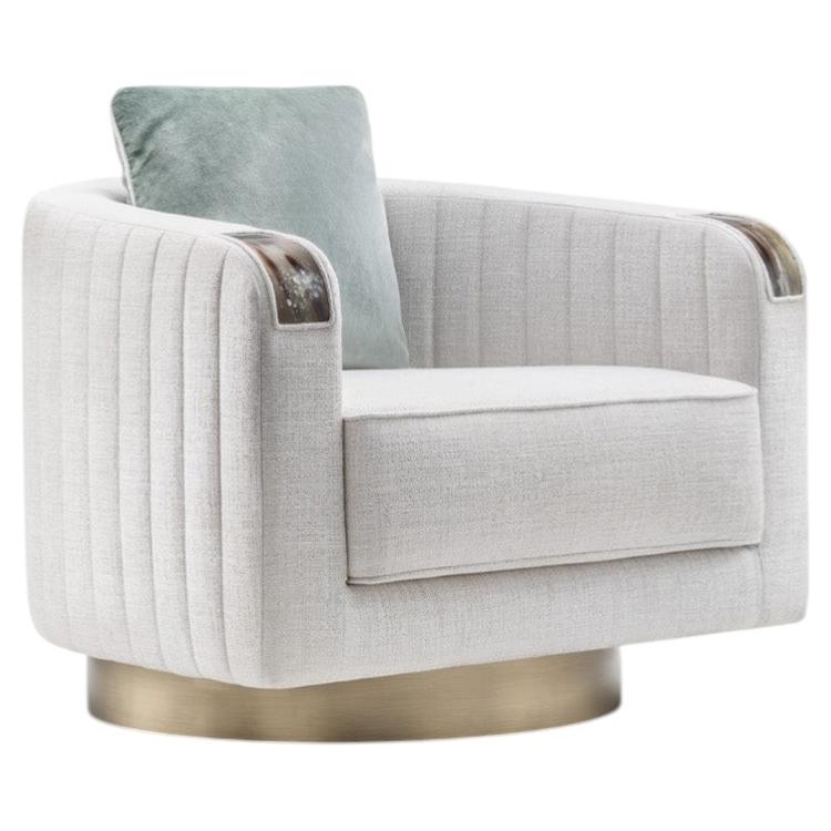 Rea Armchair in Sparks Upholstery, Horn & Wood by Arcahorn For Sale