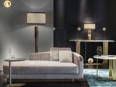 Rea Chaise Longue in Splendido Velvet Upholstery, Horn & Wood by Arcahorn