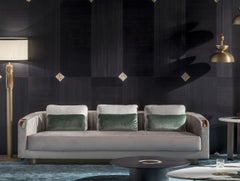 Rea Three-Seater Sofa in Splendido Velvet Upholstery, Horn & Wood by Arcahorn