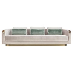 Rea Three-Seater Sofa in Splendido Velvet Upholstery, Horn & Wood by Arcahorn