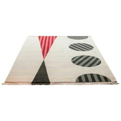 Rug   Modern Geometric Cream Wool Art Deco Red Black Grey Stripes carpet