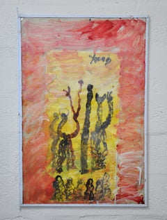 Peinture à techniques mixtes de Purvis Young, sans titre, vers 1990