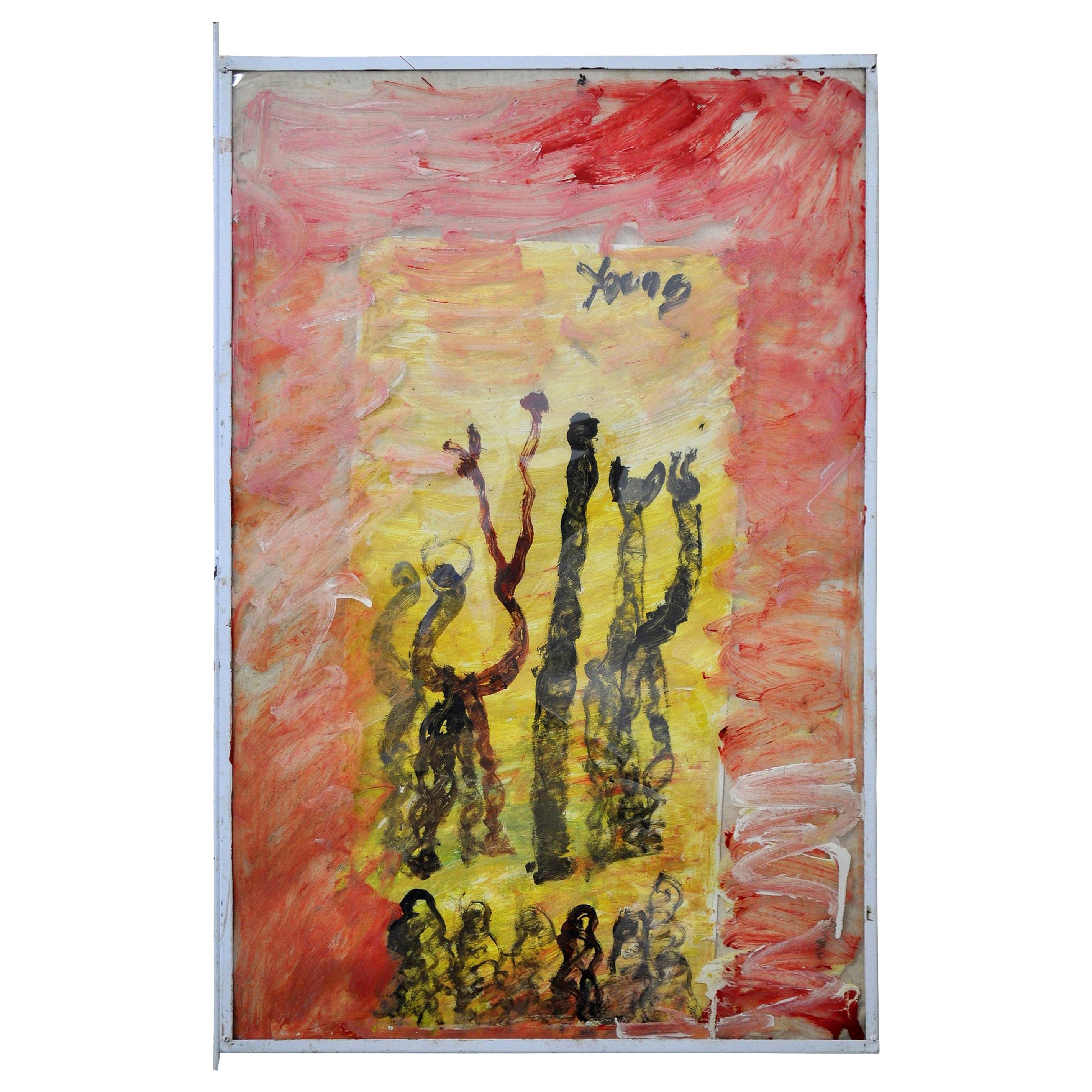 Mixed-Media Painting by Purvis Young, Untitled, Circa 1990