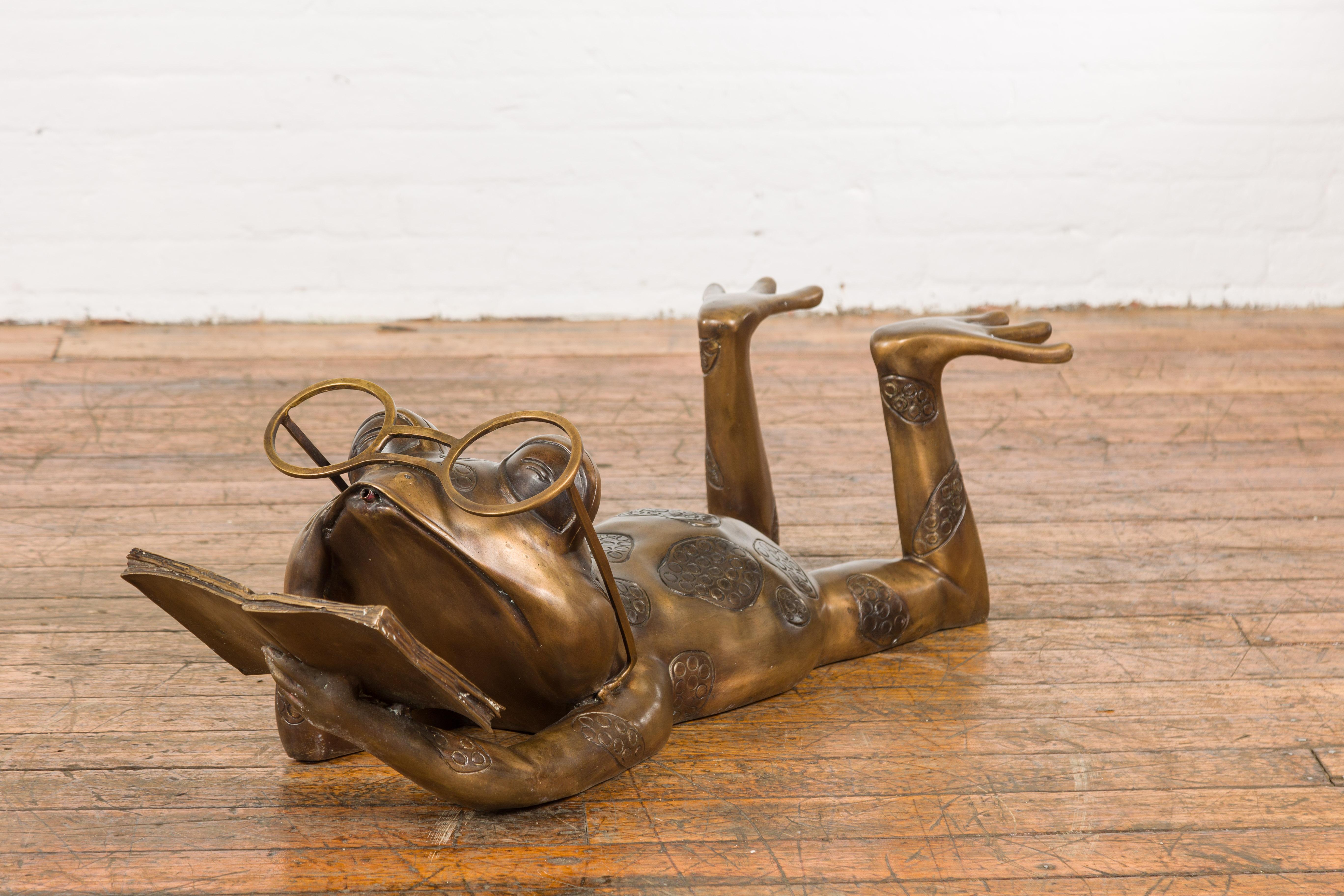 Gold Colored Bronze Frog Sculpture For Sale 6