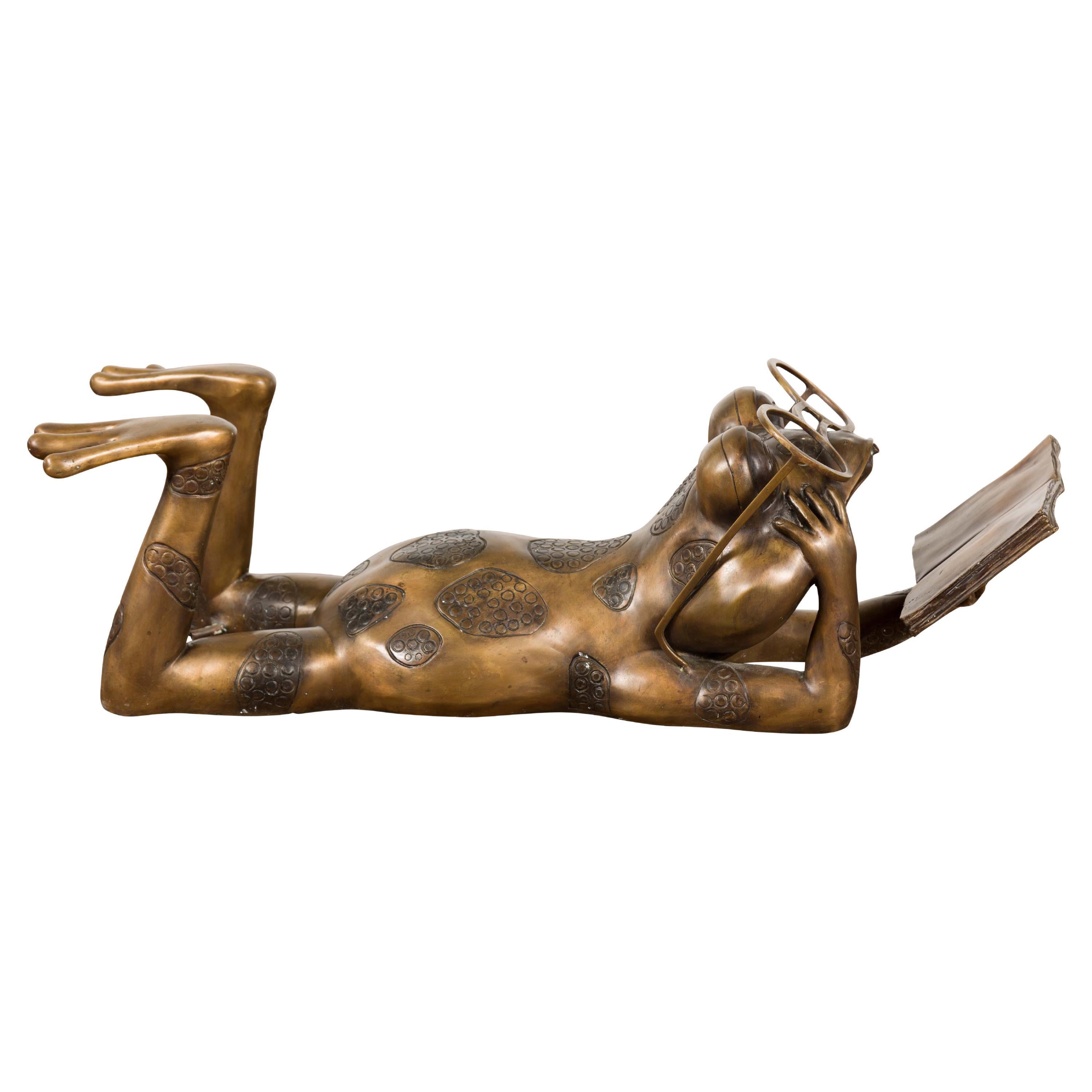 Gold Colored Bronze Frog Sculpture For Sale