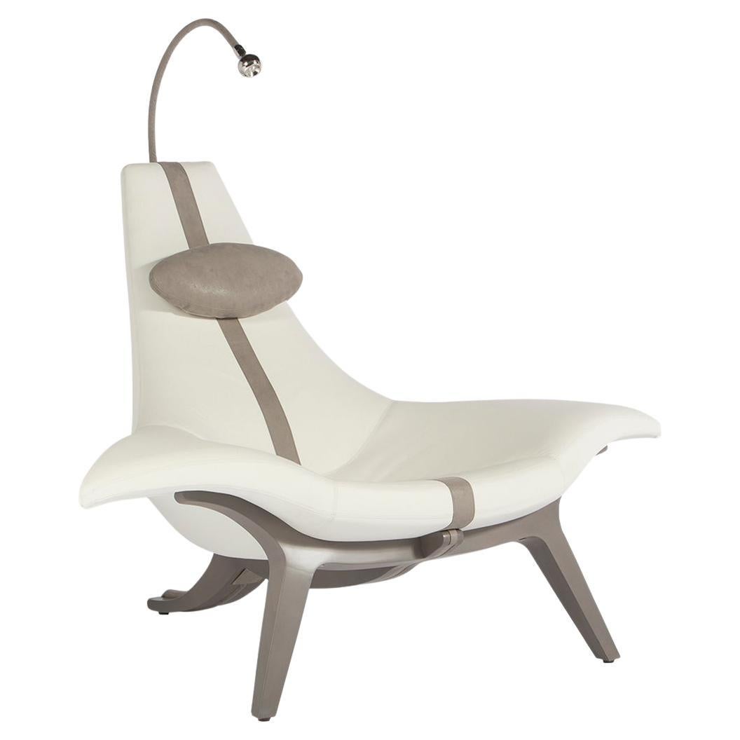 Reading Lounge Chair with Lamp and Headrest, Cream & Beach Gray For Sale
