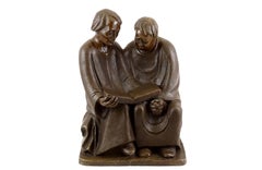 Reading Monks Sculpture in Bronze, 20th Century, Art Deco