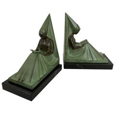 Reading Princess Moyen Age Original Max Le Verrier Art Deco Style Bookends