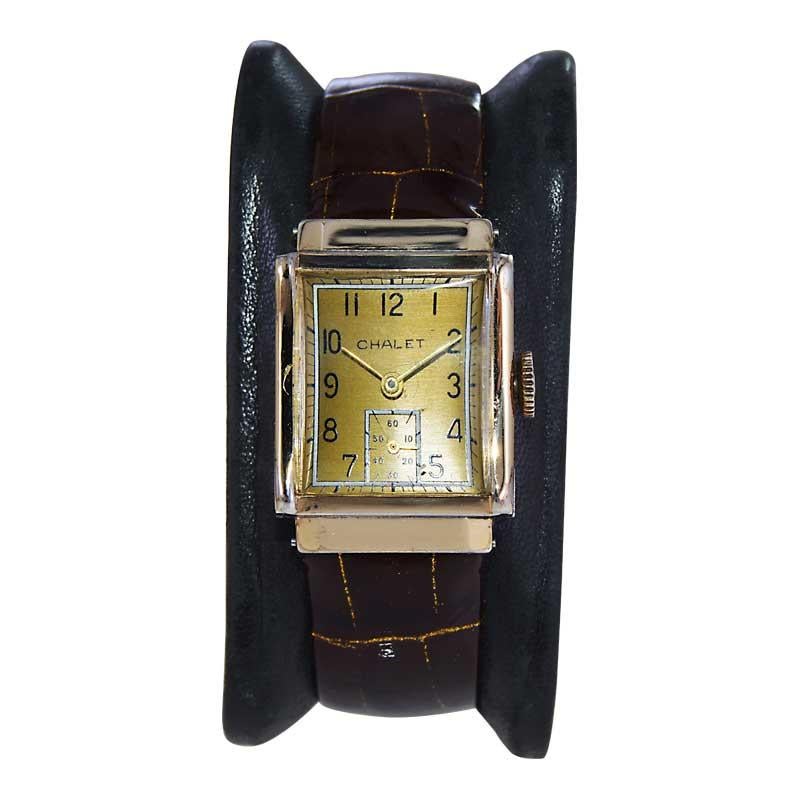 Chalet Gold Filled Art Deco Watch from 1940's Swiss Made In Excellent Condition In Long Beach, CA
