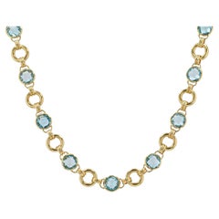 Estate 26 Carat Blue Topaz 18K Yellow Gold Link Necklace