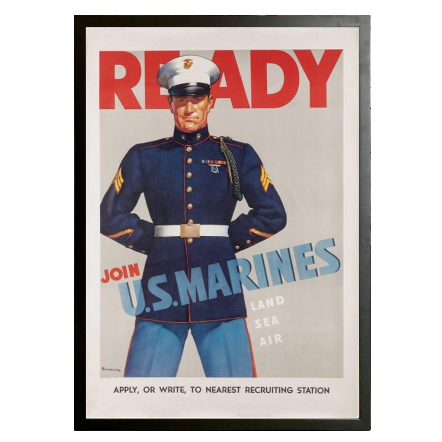 "Ready. Join U.S. Marines" Vintage WWII Recruitment Poster by Haddon Sundblom For Sale