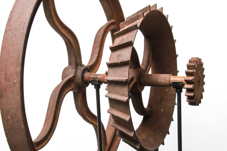 ReadyMade Sculpture "Wheel and Cogs" in Rusted Iron For Sale at 1stDibs