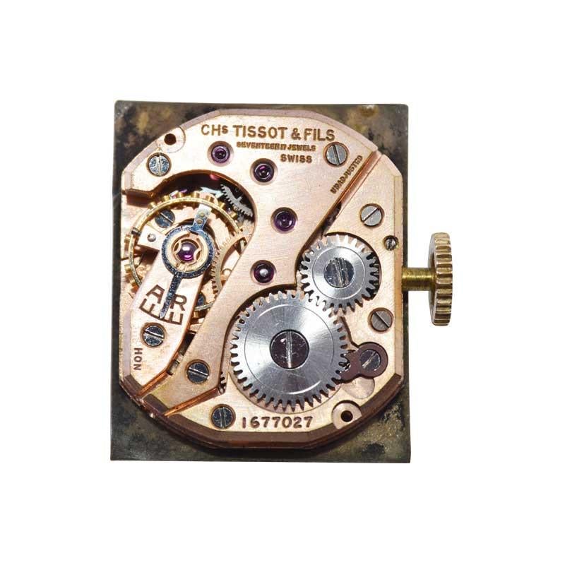 Montre Tank Art Déco Tissot remplie d'or avec cadran d'origine, années 1940 en vente 5