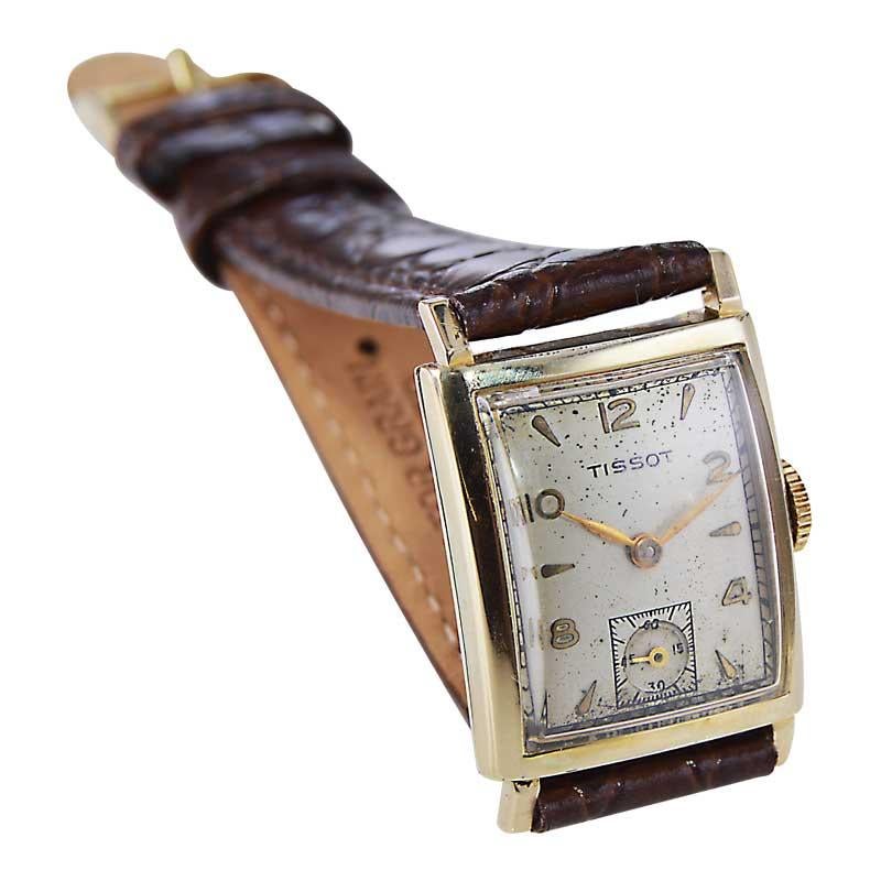 Women's or Men's Tissot Gold Filled Art Deco Tank Watch with Original Dial from 1940's For Sale