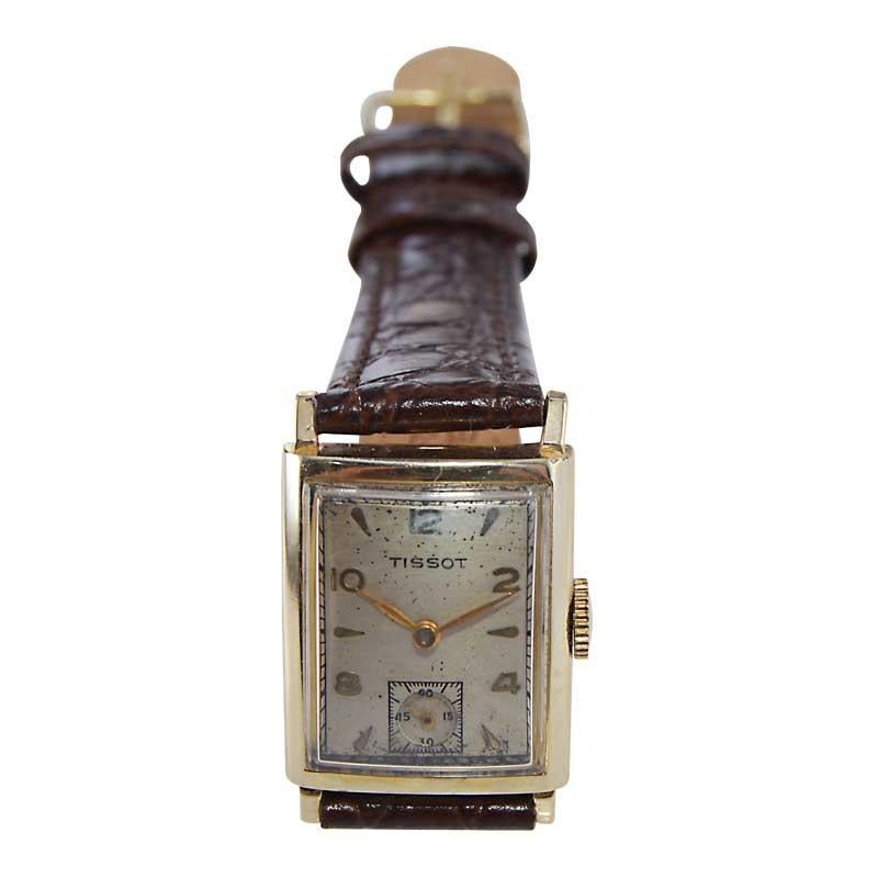 Tissot Gold Filled Art Deco Tank Watch with Original Dial from 1940's For Sale 1