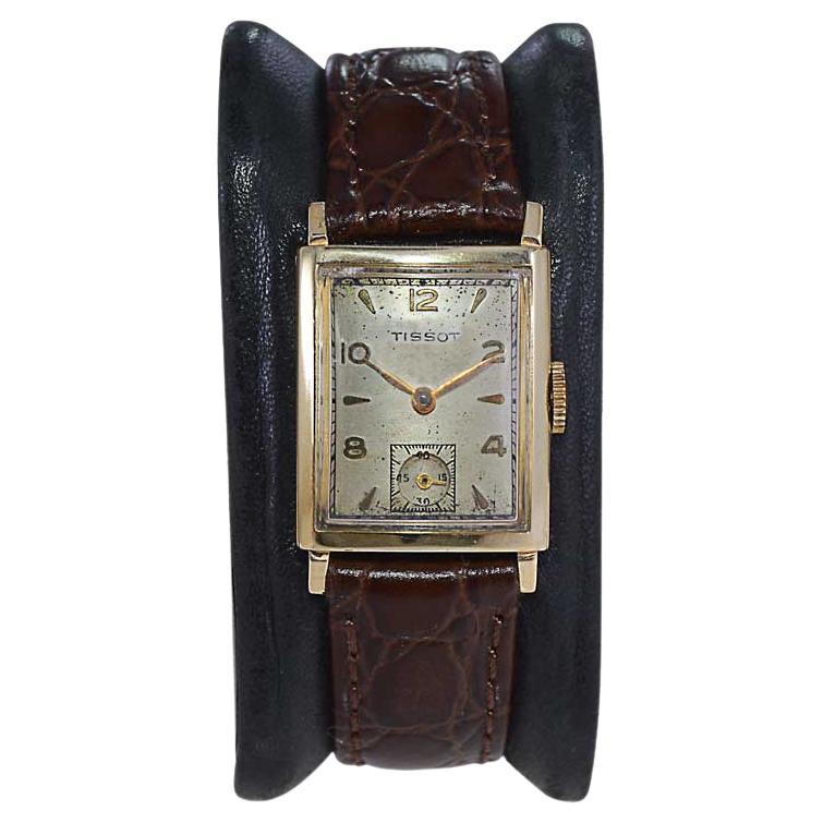 Tissot Gold Filled Art Deco Tank Watch with Original Dial from 1940's For Sale