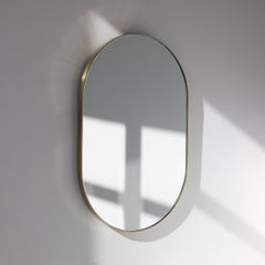 In Stock Capsula Pill Shaped Mirror with Demister Pad, Brass Frame, XL