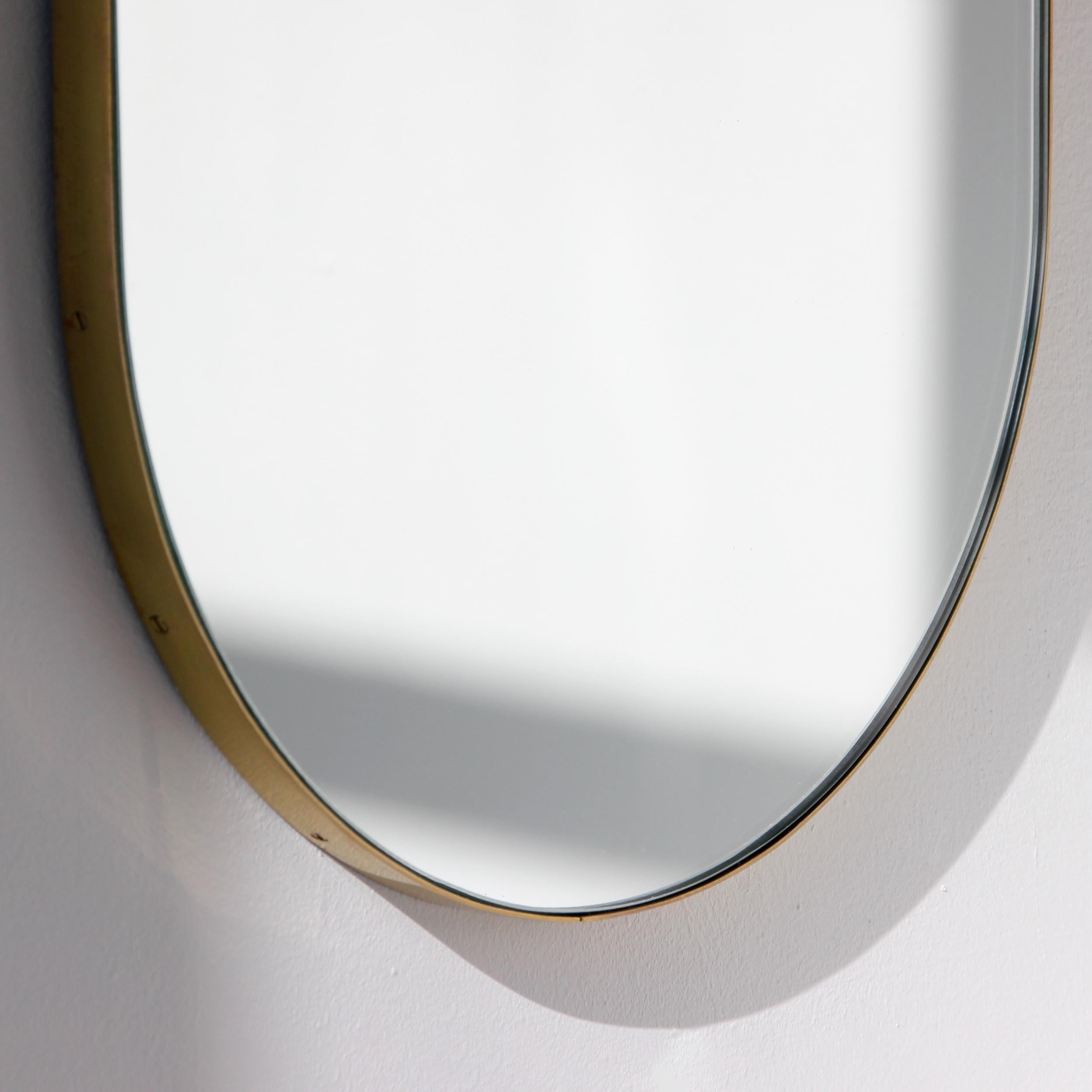 Brushed In Stock Capsula Pill Shaped Mirror with Demister Pad, Brass Frame, XL