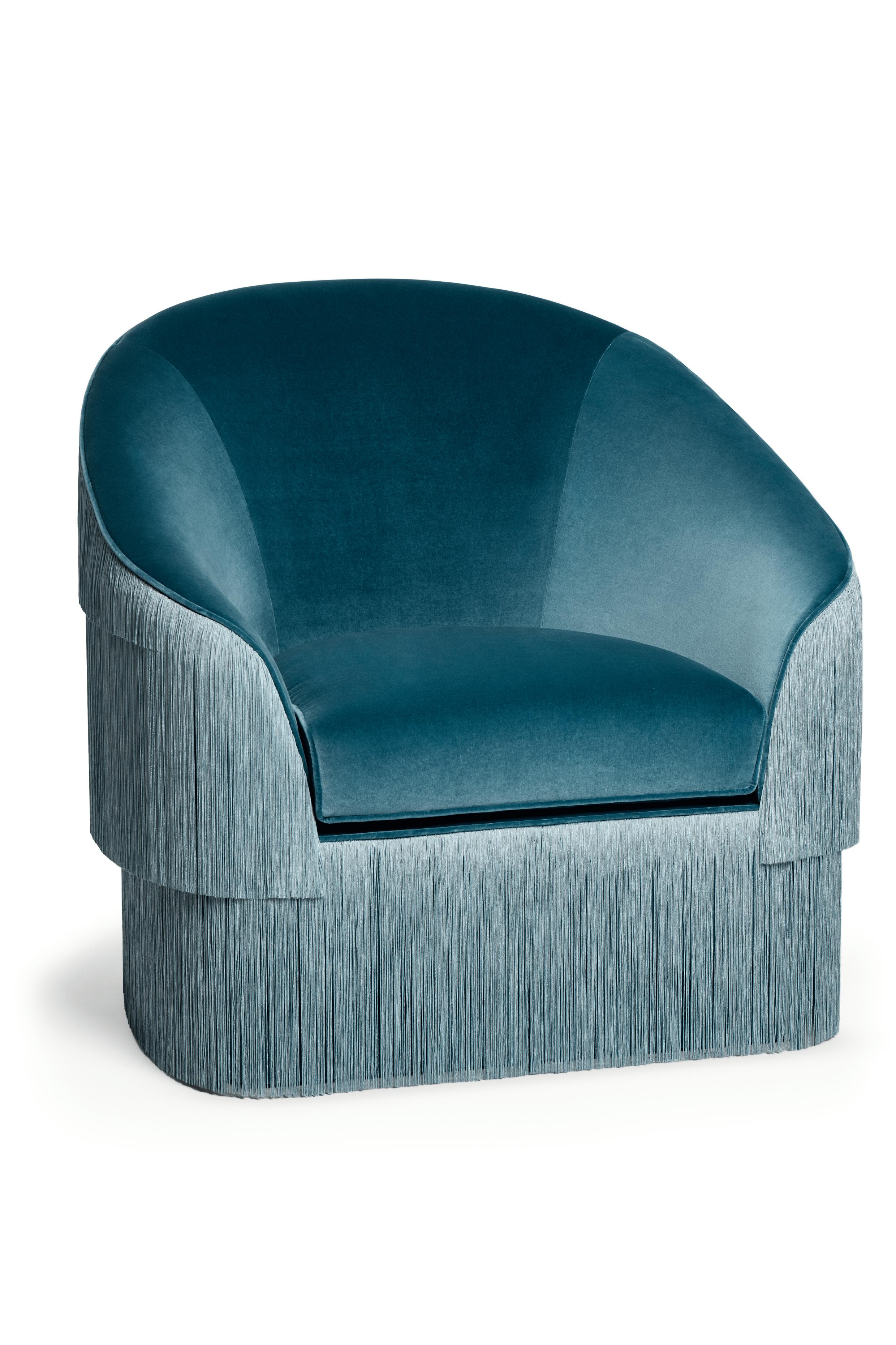 Mid-Century Modern Fringes Armchair in Steel Blue