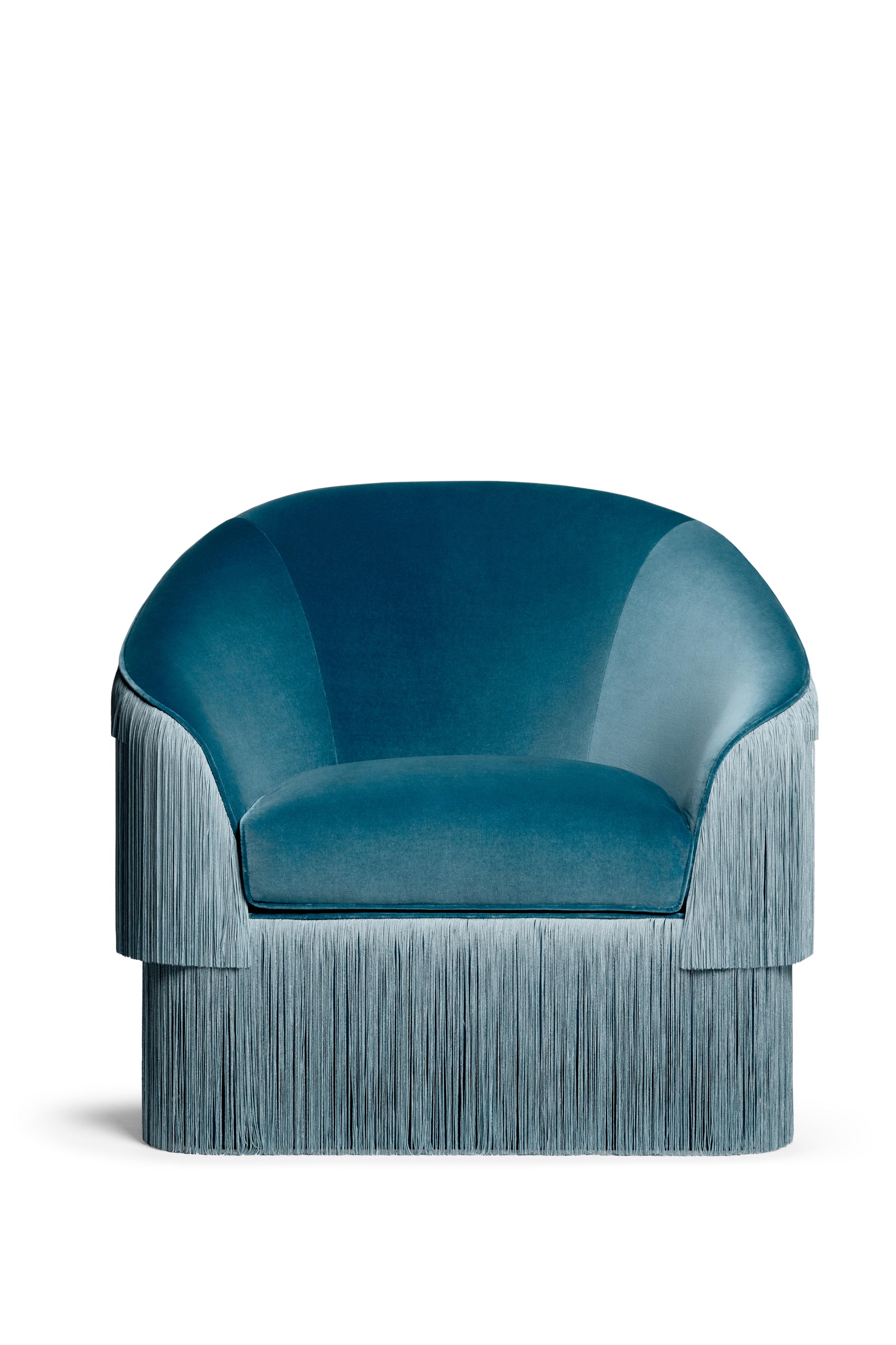 Portuguese Fringes Armchair in Steel Blue