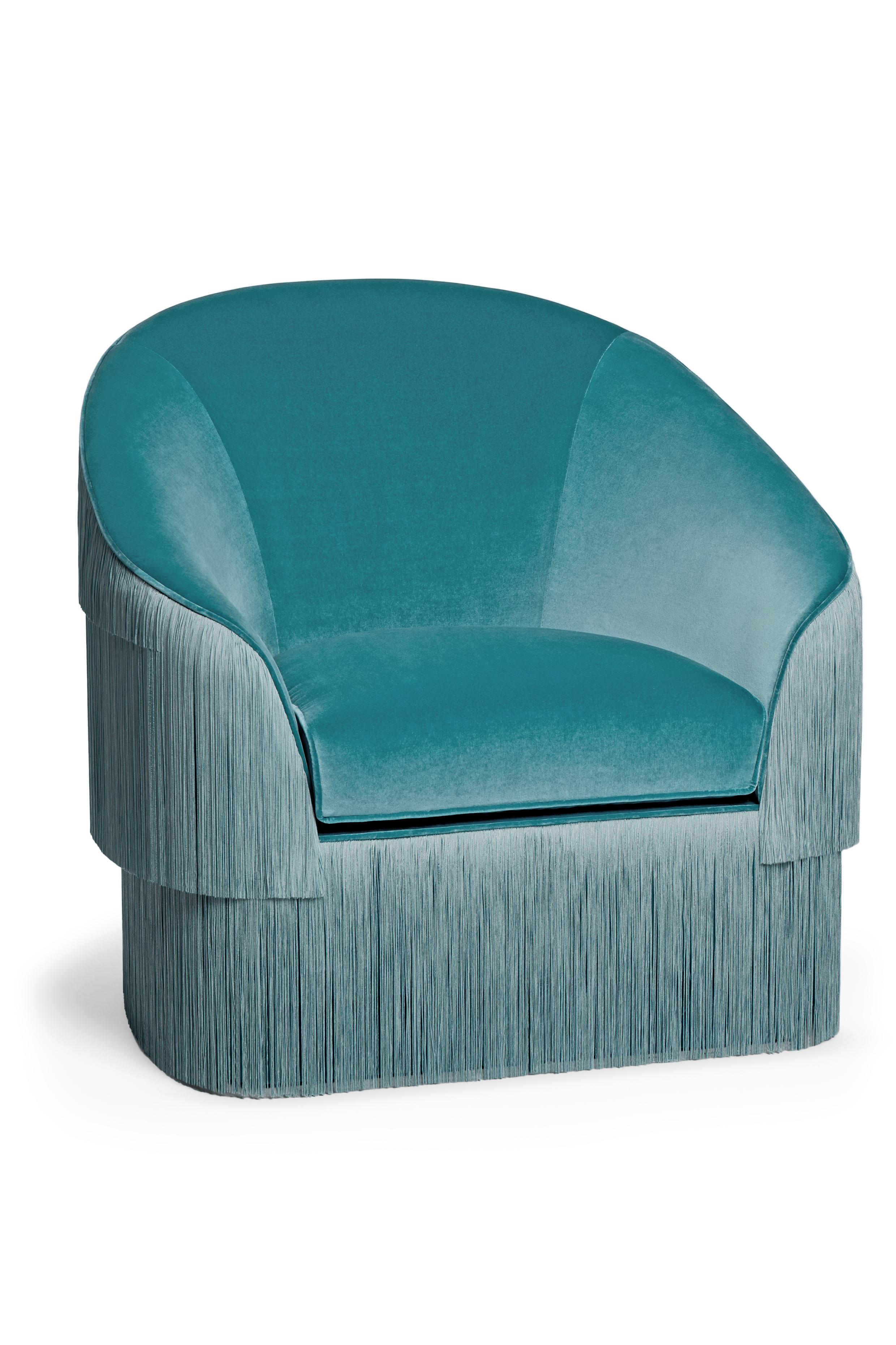 Fringes Armchair in Steel Blue In Excellent Condition In New York, NY