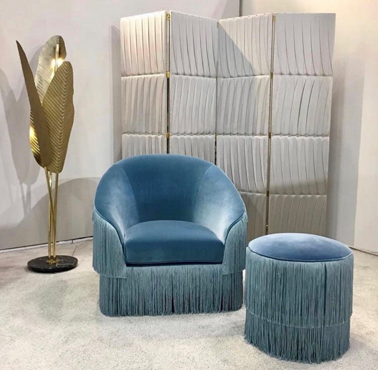 Contemporary Fringes Armchair in Steel Blue