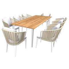 Ready To Ship Outdoor Dining Set: 8 Rope Chairs & Teak Dining Table