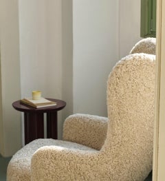 Ready to Ship Set of Petra Lounge Chair & Pouf, Sheepskin Moonlight/Oak for &T