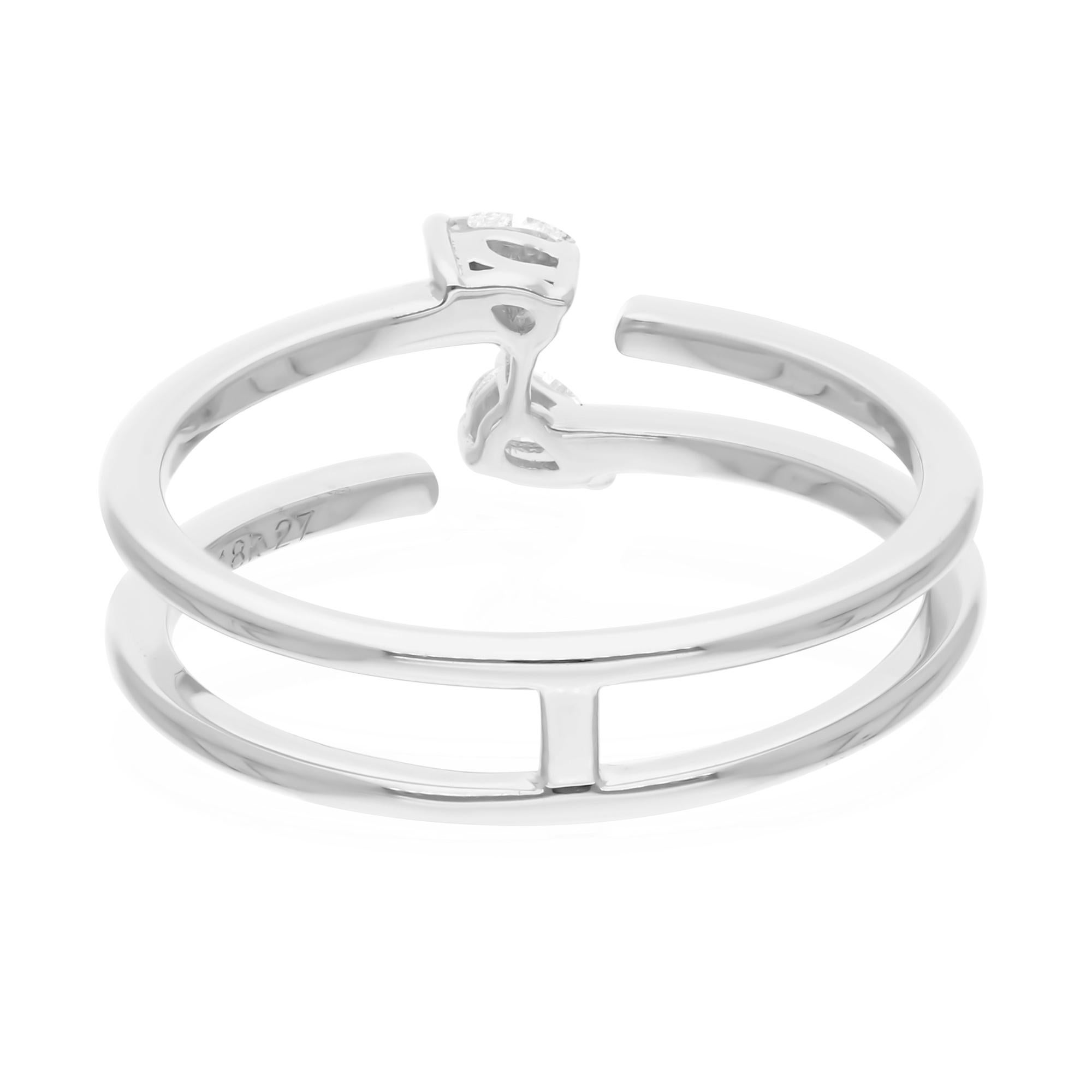 Modern Real 0.12 Carat SI Clarity HI Color Pear Diamond Band Ring 18 Karat White Gold For Sale