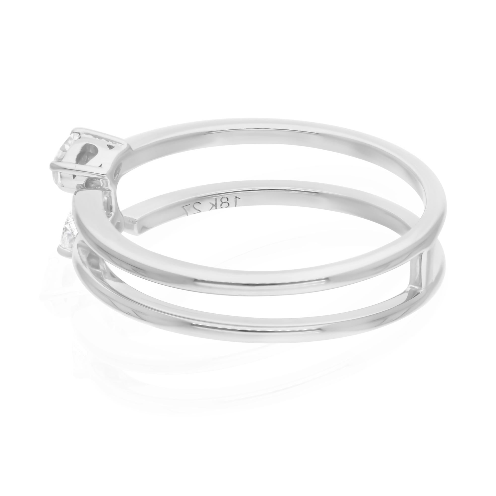 Pear Cut Real 0.12 Carat SI Clarity HI Color Pear Diamond Band Ring 18 Karat White Gold For Sale
