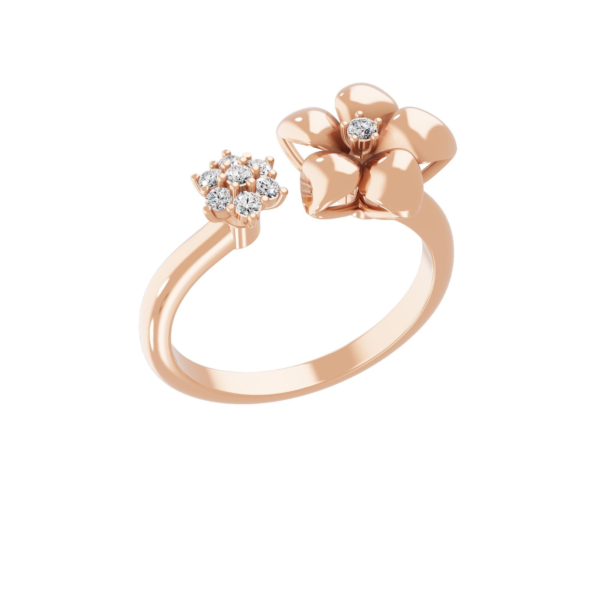 Real 0.12 Carat SI/H Round Diamond Flower Cuff Ring 14 Karat Rose Gold Jewelry Neuf - En vente à Diera, Dubai
