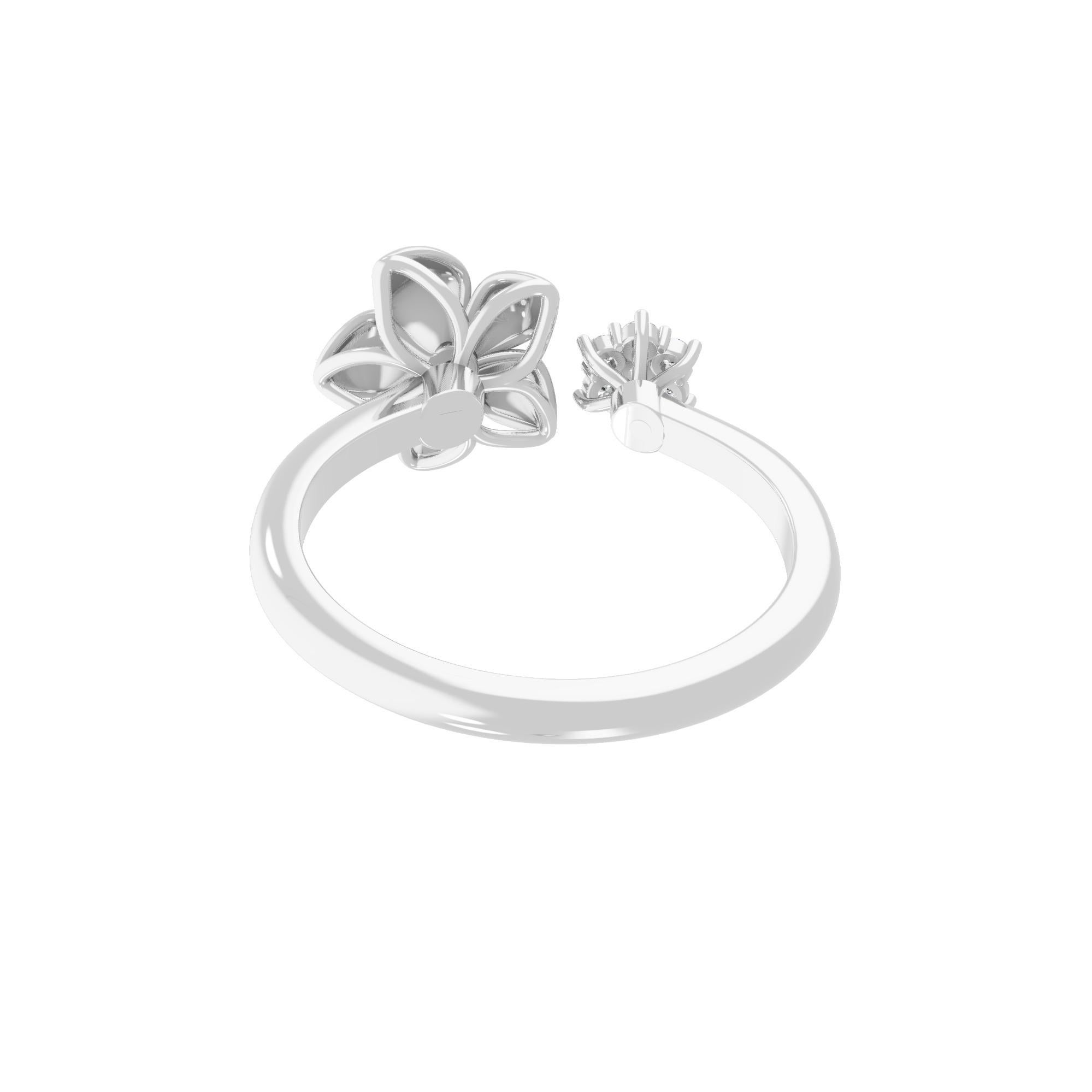 Taille ronde Real 0.12 Carat SI/H Round Diamond Flower Cuff Ring 14 Karat White Gold Jewelry en vente