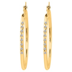 Véritable 0.14 Carat SI Clarity HI Color Diamond Hoop Earrings Or jaune 18 carats
