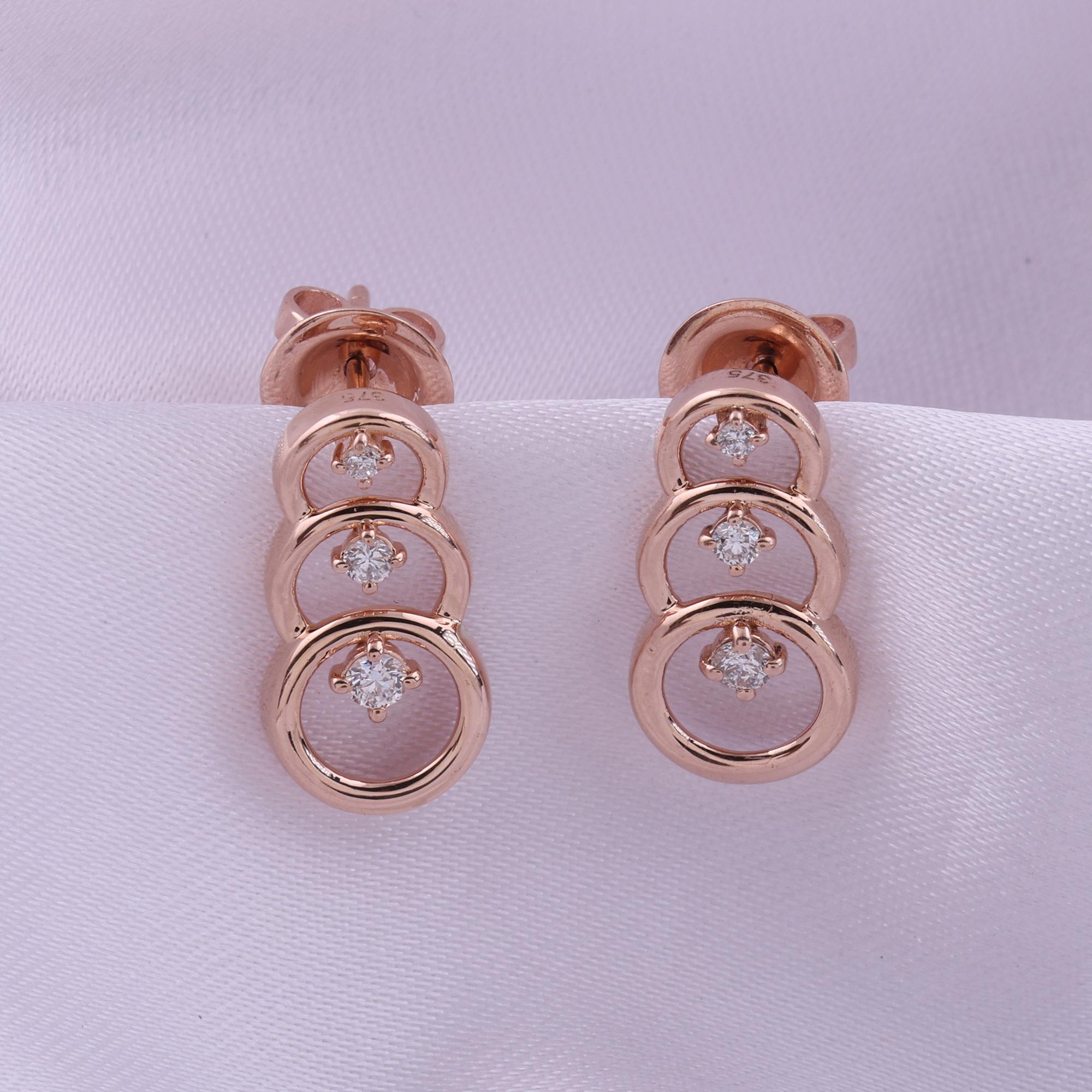 Echte 0,17 Karat SI Reinheit GH Farbe Diamant Ohrringe 9 Karat Rose Gold Schmuck (Rundschliff) im Angebot