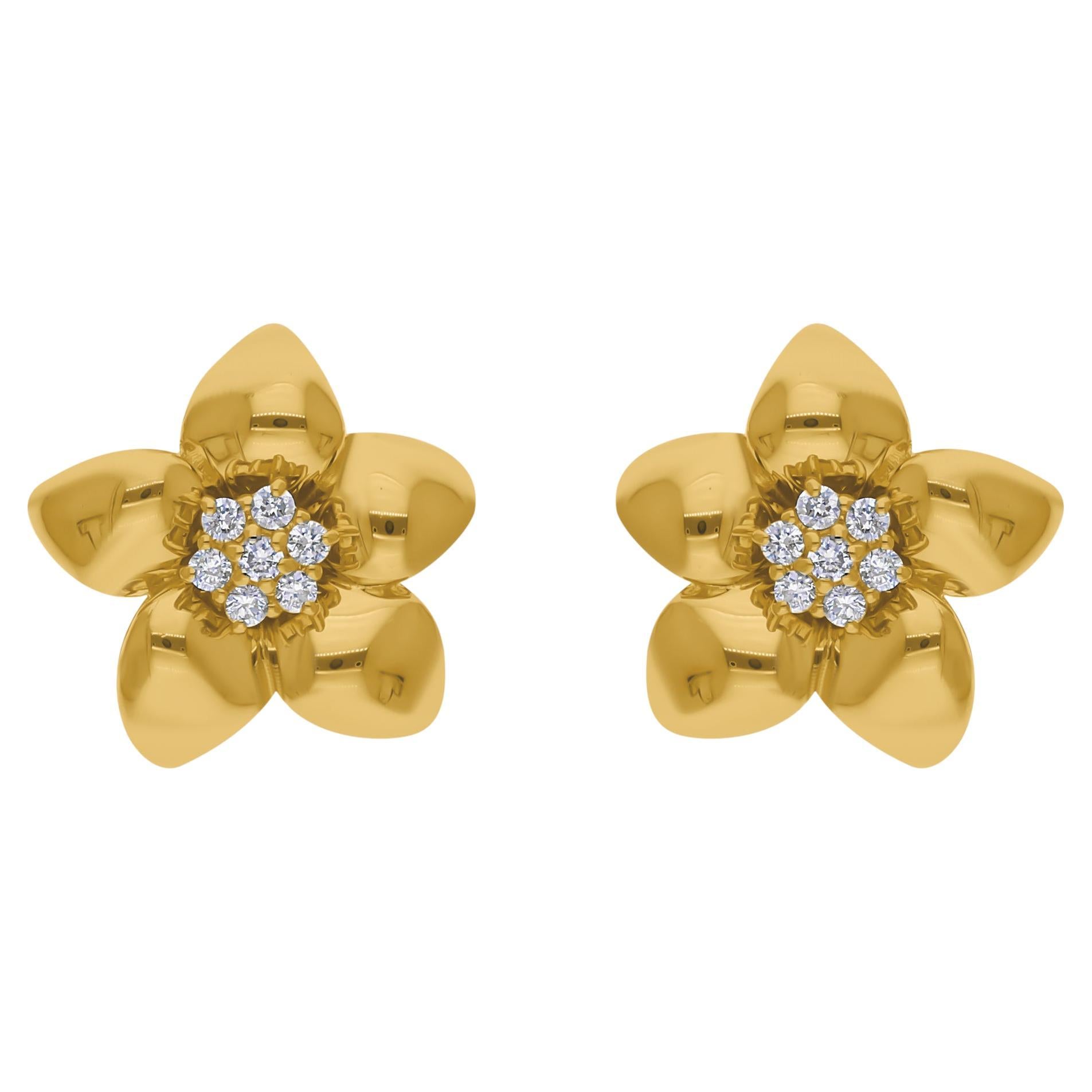 Real 0,17 Karat SI Reinheit HI Farbe Diamant-Blumen-Ohrringe 14 Karat Gelbgold