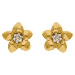 Pendientes flor de diamantes de 0,17 quilates reales de oro amarillo de 14 quilates con claridad SI y color HI