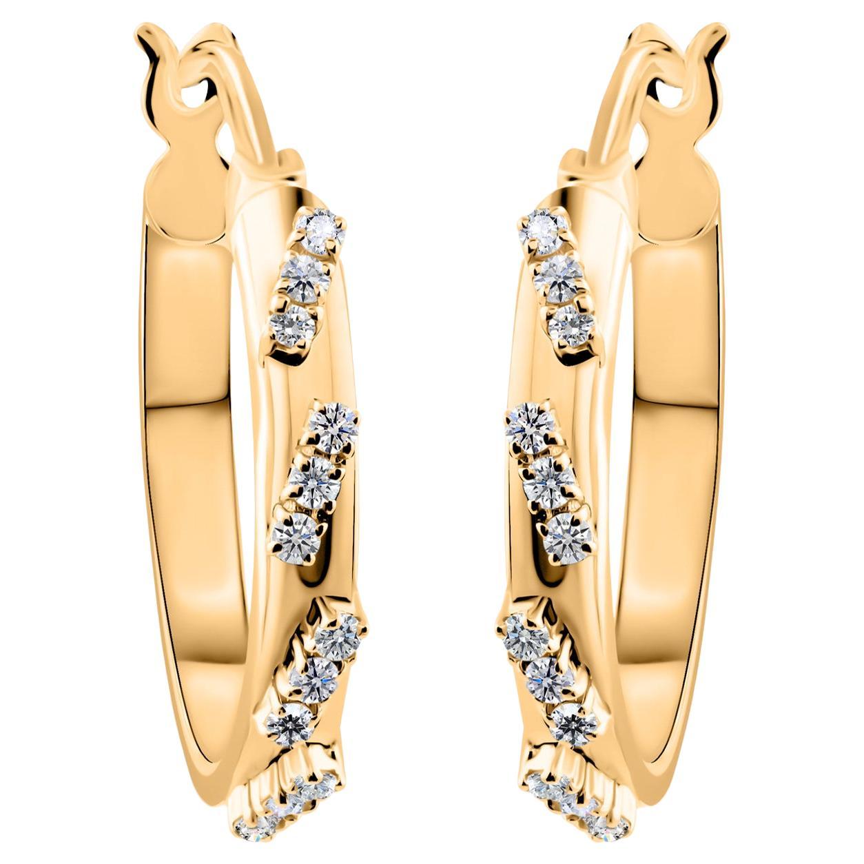 Real 0.18 Carat SI Clarity HI Color Diamond Hoop Earrings 18 Karat Yellow Gold