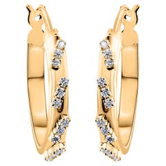 Véritable 0.18 Carat SI Clarity HI Color Diamond Hoop Earrings Or jaune 18 carats