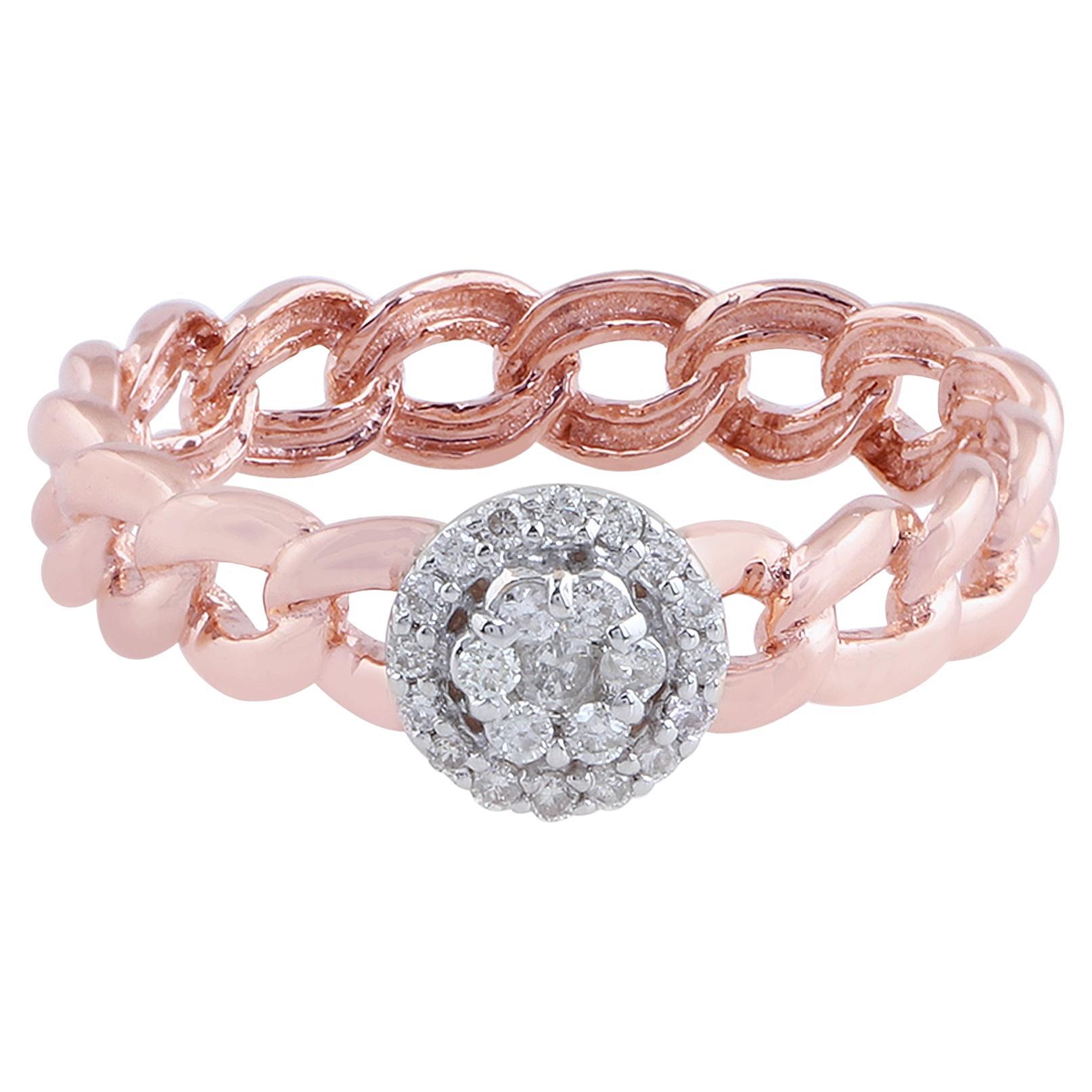 Real 0.2 Carat SI Clarity HI Color Diamond Link Design Ring 18 Karat Rose Gold