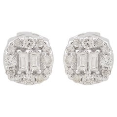 Orecchini con diamante tondo baguette da 0,20 carati reali in oro bianco 10 carati